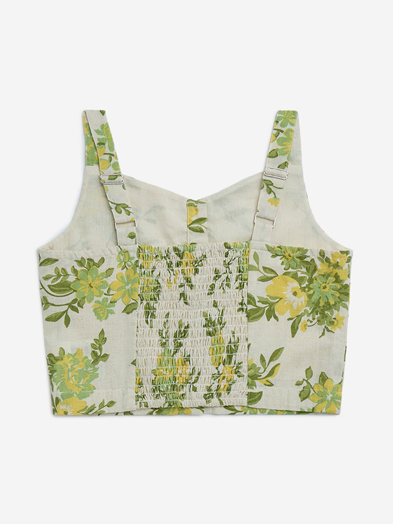 Utsa Kids Off-White Botanical Print Cotton-Blend Ethnic Top - (8-14yrs) - Image 2