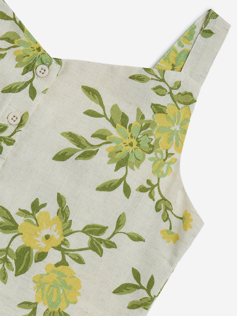 Utsa Kids Off-White Botanical Print Cotton-Blend Ethnic Top - (8-14yrs) - Image 3