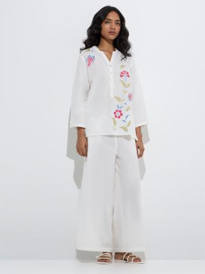 Utsa White Foliage Cotton Ethnic Tunic