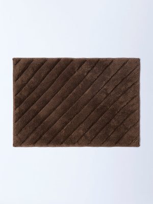 Westside Home Dark Brown Stripe Patterned Bath Mat