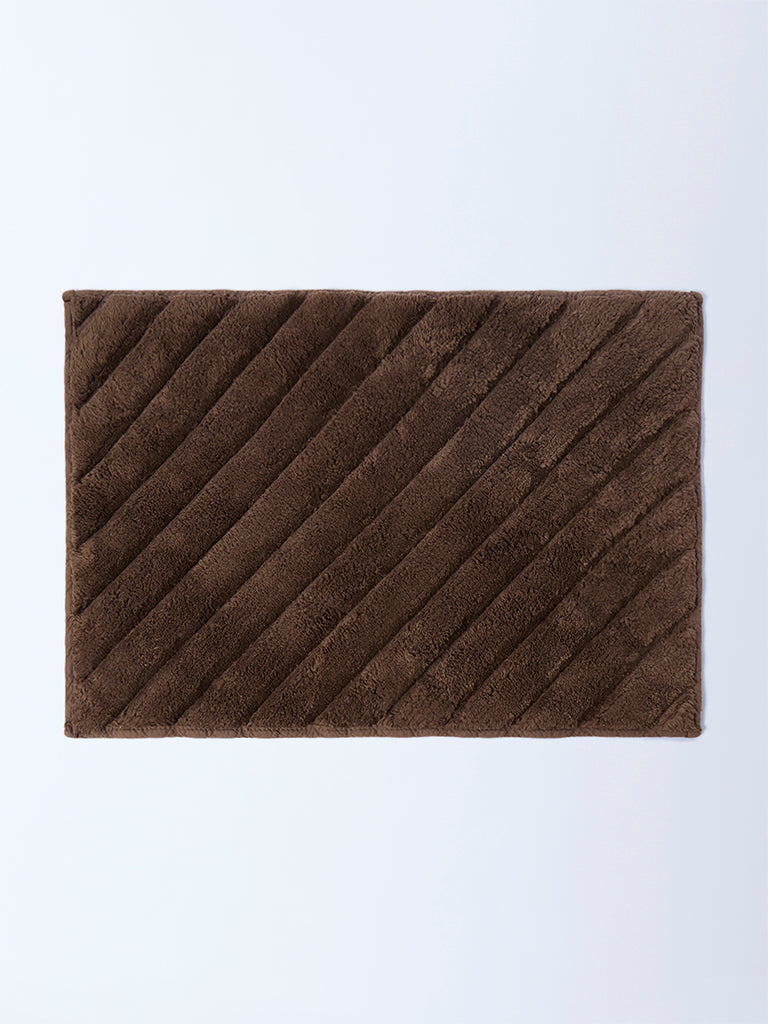 Westside Home Dark Brown Stripe Patterned Bath Mat