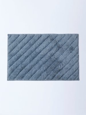 Westside Home Dusty Blue Stripe Patterned Bathmat