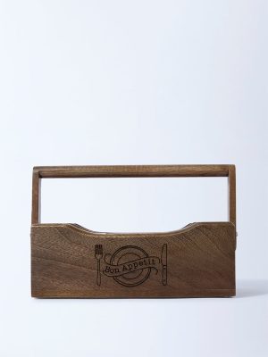 Westside Home Brown Text Design Wooden Caddy