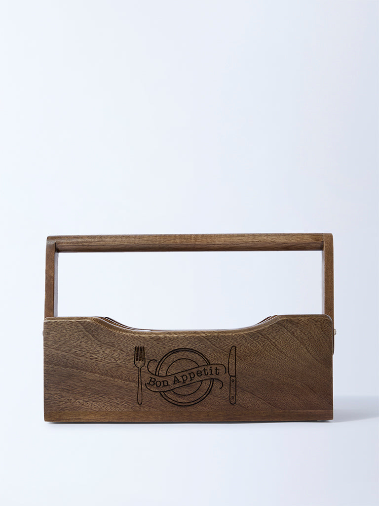 Westside Home Brown Text Design Wooden Caddy