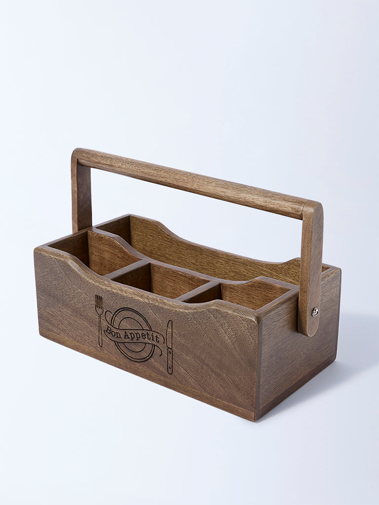 Westside Home Brown Text Design Wooden Caddy - Image 2