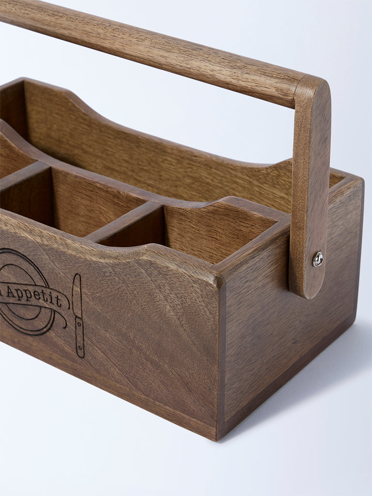 Westside Home Brown Text Design Wooden Caddy - Image 3