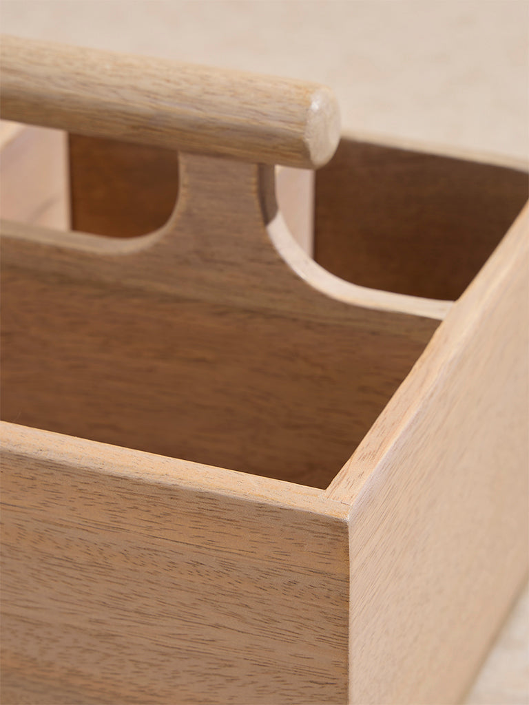 Westside Home Beige Text Pattern Wooden Cutlery Caddy - Image 3