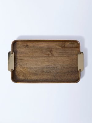 Westside Home Brown Wooden Tray with Metal Handles