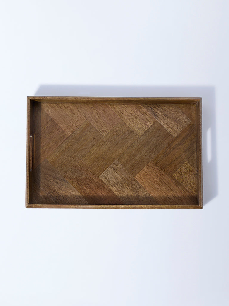 Westside Home Brown Zig-Zag Design Wooden Serving Tray