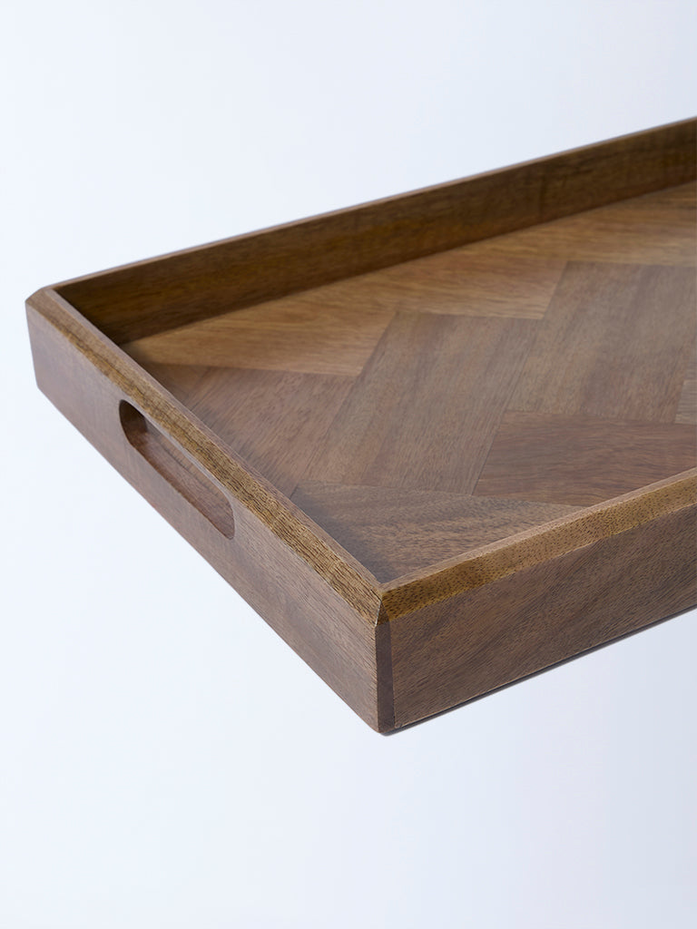 Westside Home Brown Zig-Zag Design Wooden Serving Tray - Image 3