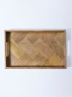 Westside Home Brown Zig-Zag Design Wooden Serving Tray