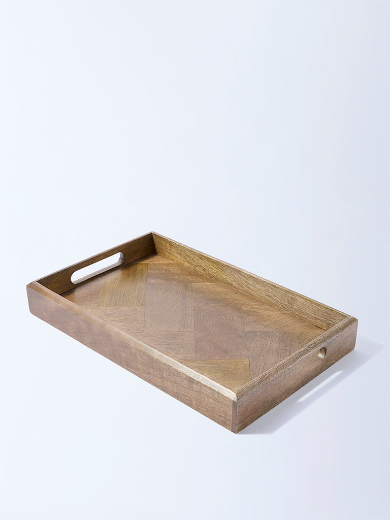 Westside Home Brown Zig-Zag Design Wooden Serving Tray - Image 2
