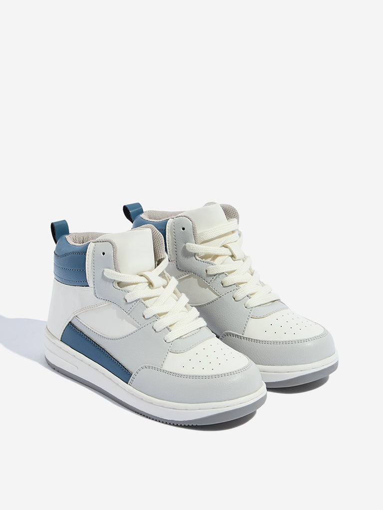 Yellow Blue Colour-Blocked High-Top Boots - Image 2