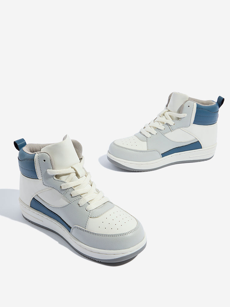 Yellow Blue Colour-Blocked High-Top Boots - Image 3