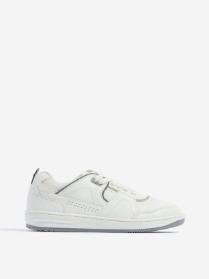Yellow White Perforated Lace-Up Sneakers