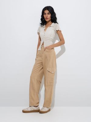 Nuon Beige Relaxed-Fit High-Rise Jeans