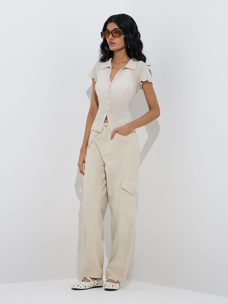 Nuon Off-White Relaxed-Fit High-Rise Jeans