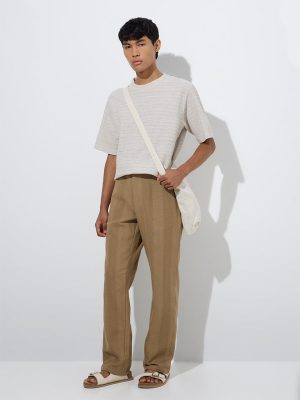 ETA Taupe Self Relaxed-Fit Mid-Rise Cotton-Blend Chinos