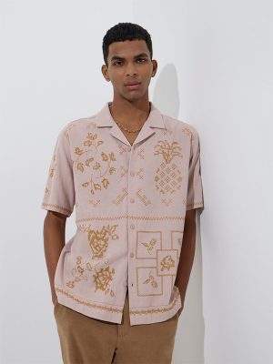 ETA Dusty Pink Embroidered Relaxed-Fit Cotton Shirt