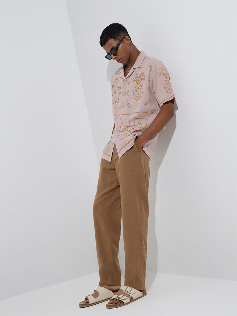 ETA Dusty Pink Embroidered Relaxed-Fit Cotton Shirt - Image 2