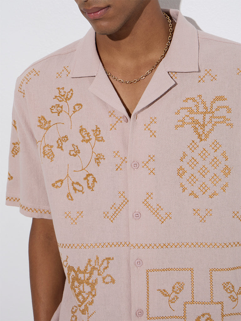 ETA Dusty Pink Embroidered Relaxed-Fit Cotton Shirt - Image 3