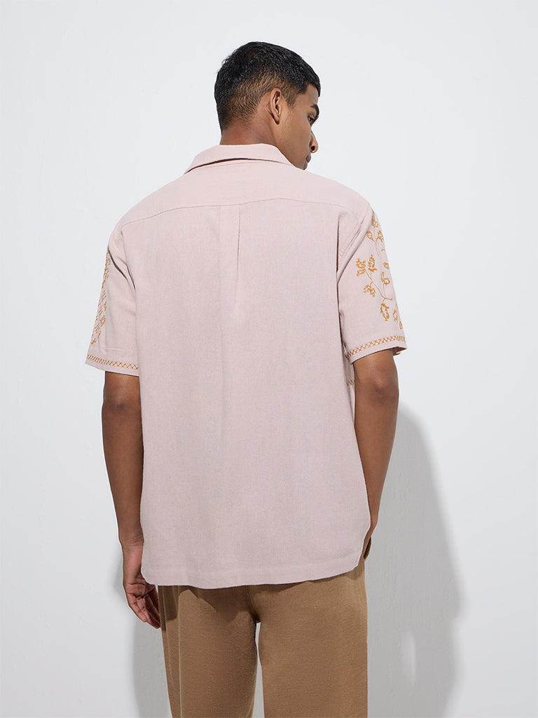 ETA Dusty Pink Embroidered Relaxed-Fit Cotton Shirt - Image 4