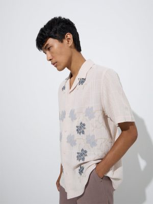 ETA Light Pink Embroidered Relaxed-Fit Cotton Shirt