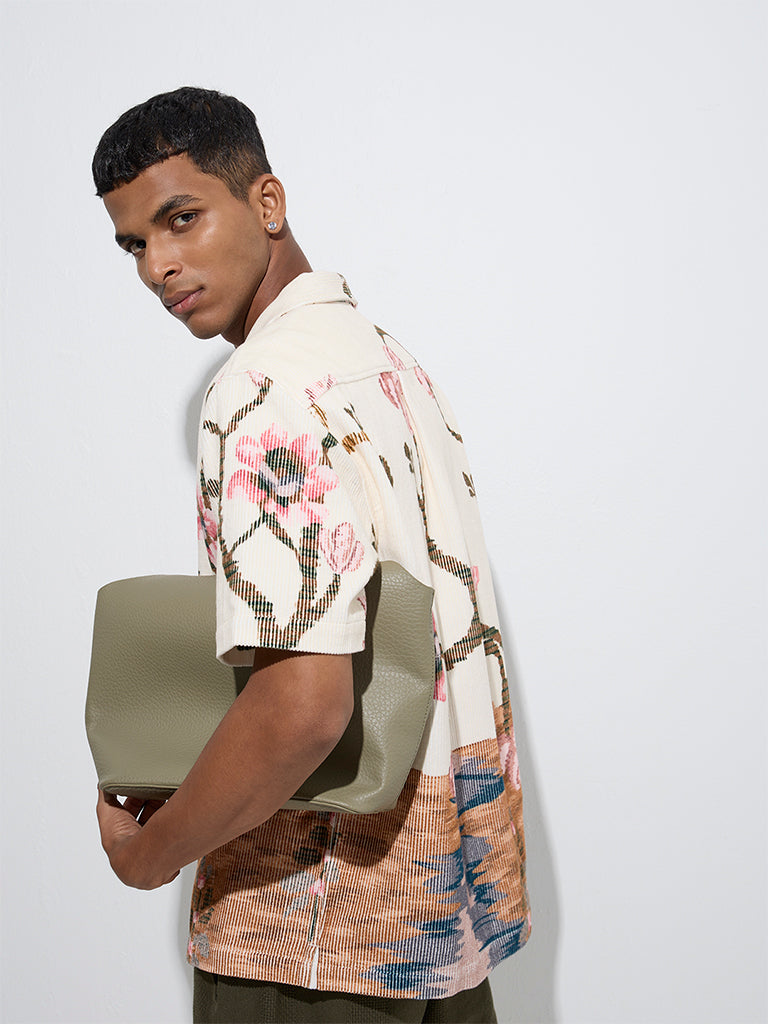 ETA Cream Floral Design Relaxed-Fit Cotton Shirt - Image 4