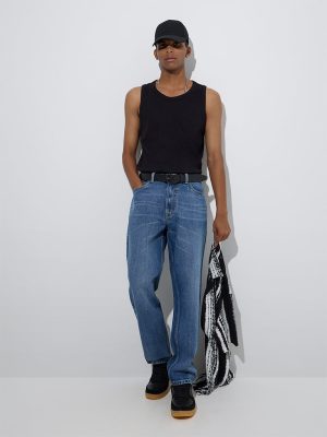 Nuon Blue Faded Relaxed-Fit Mid-Rise Jeans