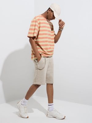 Nuon Beige Relaxed-Fit Mid-Rise Cotton-Blend Shorts