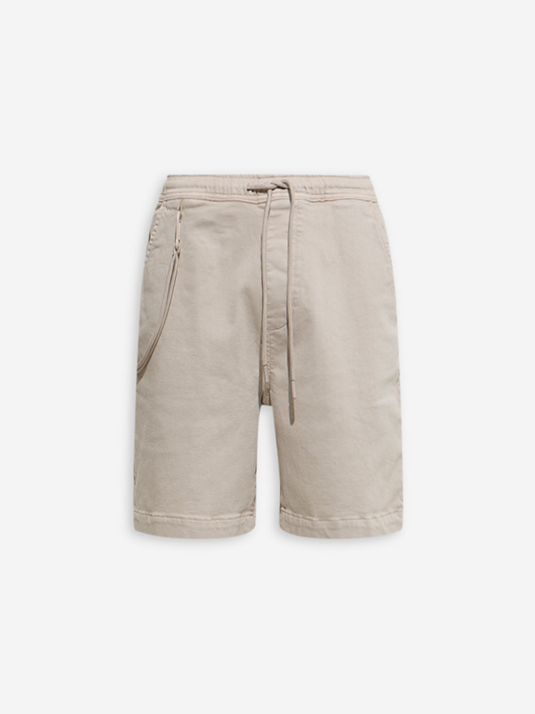 Nuon Beige Relaxed-Fit Mid-Rise Cotton-Blend Shorts - Image 6