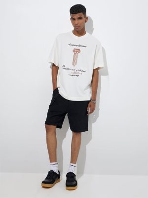 Nuon Black Relaxed-Fit Mid-Rise Cotton-Blend Shorts