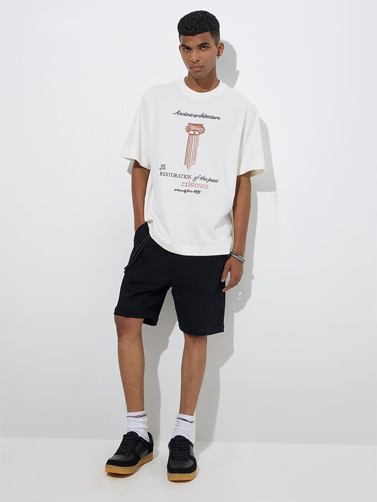 Nuon Black Relaxed-Fit Mid-Rise Cotton-Blend Shorts