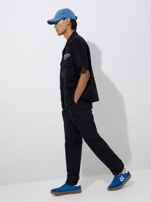 Nuon Black Cargo-Style Relaxed-Fit Mid-Rise Cotton Pants