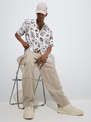 Nuon White Printed Relaxed-Fit Shirt