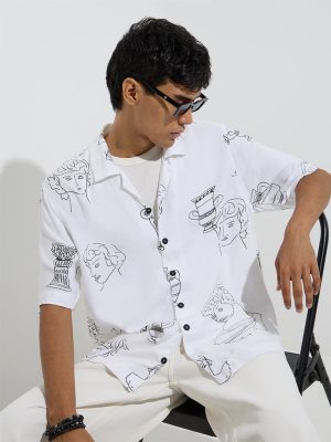 Nuon White Printed Relaxed-Fit Shirt