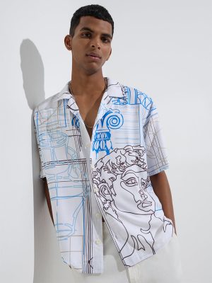Nuon White Printed Relaxed-Fit Shirt