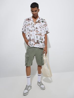 Nuon White Printed Relaxed-Fit Shirt