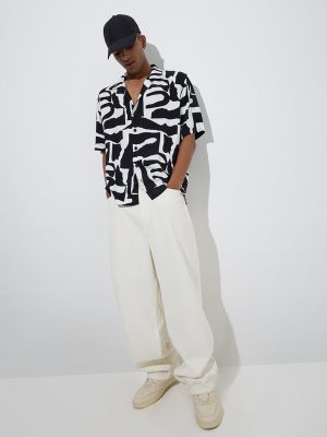 Nuon White Abstract Design Relaxed-Fit Shirt