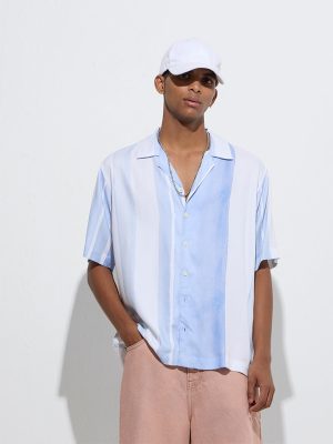Nuon Light Blue Stripe Printed Relaxed-Fit Shirt