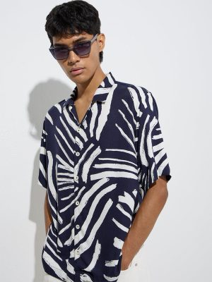 Nuon Navy Abstract Design Relaxed-Fit Shirt