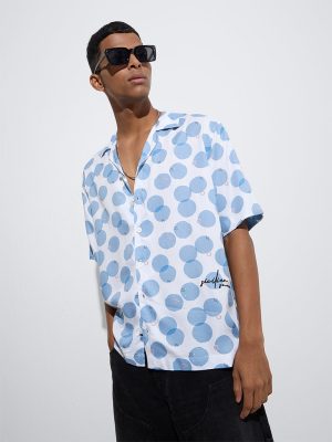 Nuon Blue Geometric Printed Relaxed-Fit Shirt