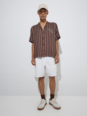 Nuon Brown Stripe Printed Relaxed-Fit Shirt