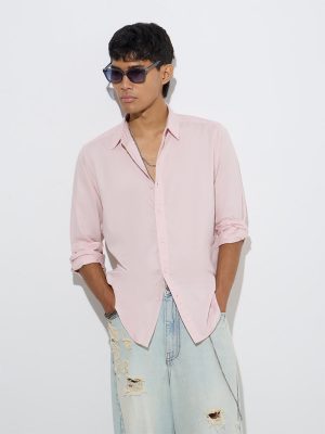 Nuon Light Pink Solid Slim-Fit Cotton Shirt