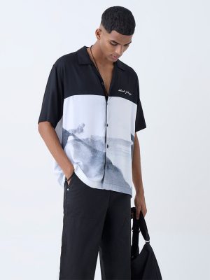 Nuon Black Colour Block Relaxed-Fit Shirt