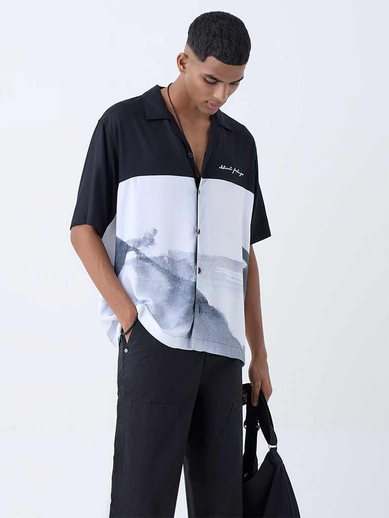 Nuon Black Colour Block Relaxed-Fit Shirt