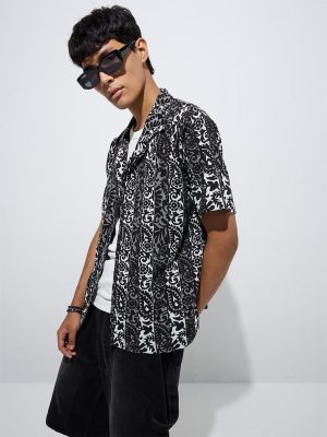 Nuon Black Paisley Printed Relaxed-Fit Cotton-Blend Shirt