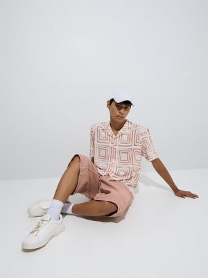 Nuon Orange Geometric Printed Relaxed-Fit Shirt