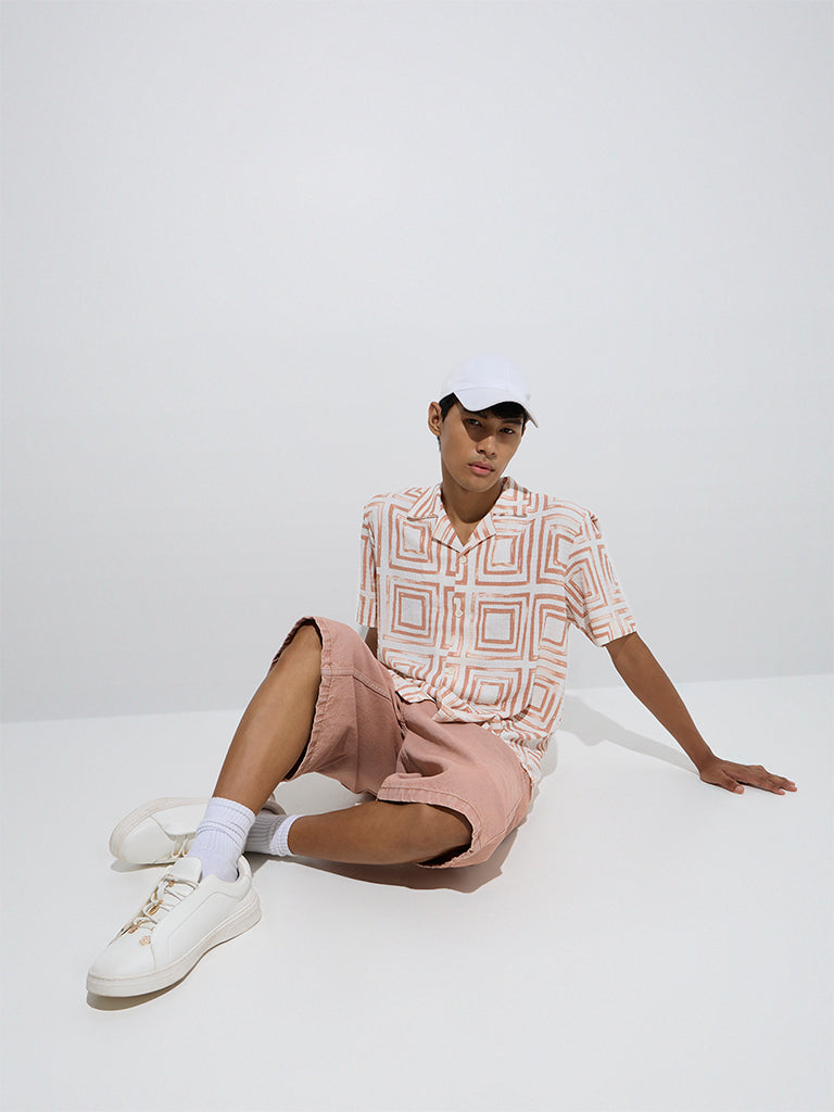 Nuon Orange Geometric Printed Relaxed-Fit Shirt