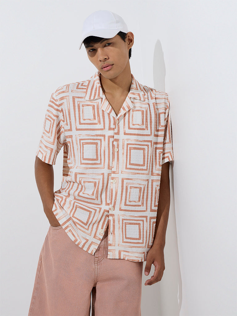 Nuon Orange Geometric Printed Relaxed-Fit Shirt - Image 2